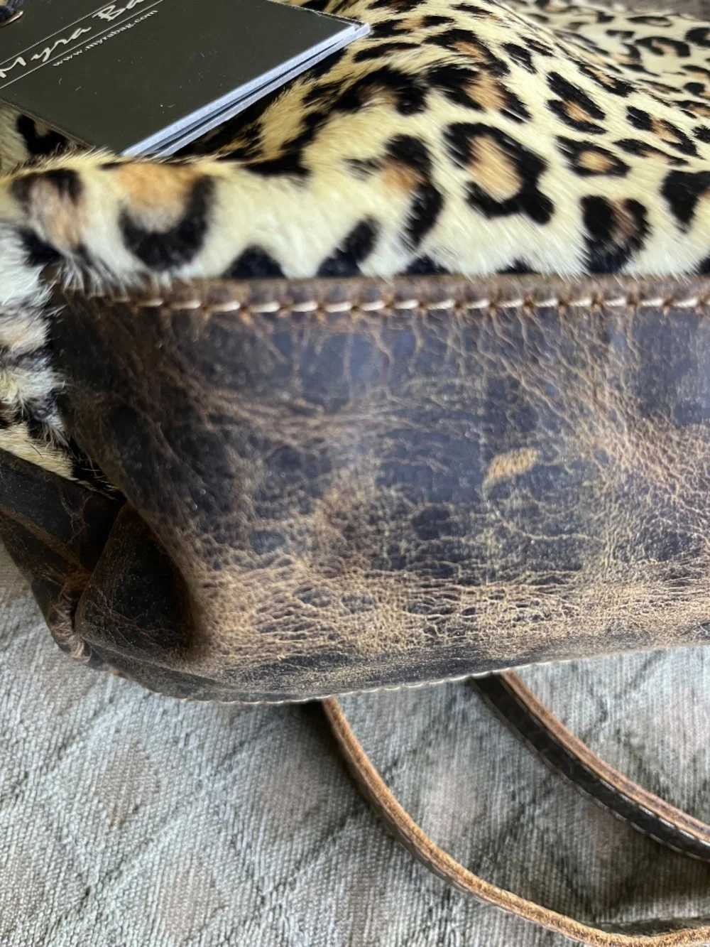 Myra Bag Feline Leather Leopard Print Hairon Crossbody Purse